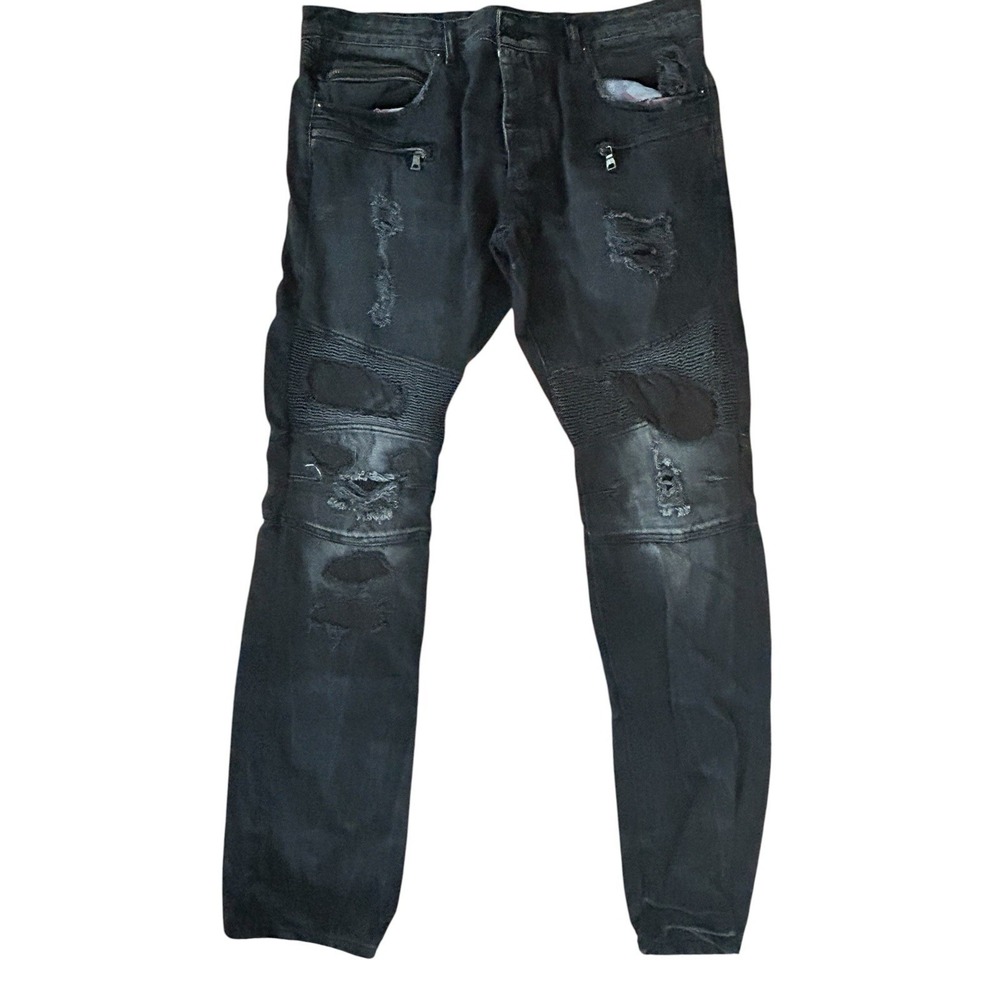 Rockstar Original Men's Black Distressed Moto Jeans Size 36 Ripped Biker Style